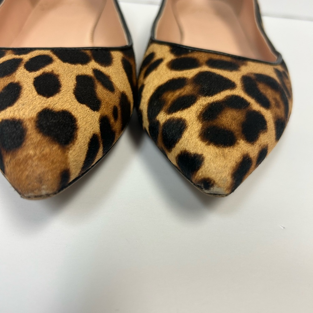 J Crew Leopard Print Shoes Women 9 Calf Hair Ballet Flats Pointed Toe Tan Brown - Picture 8 of 14